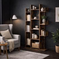 13 polcos könyvespolc 86×25×140 cm rusztikus barna