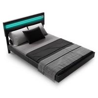 Ágykeret 140x200 cm fekete LED fejtámlával