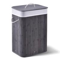 Bambusz szennyeskosár szürke 72 L levehető mosózsákkal