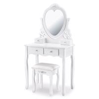 Fehér Julia sminkasztal szív alakú tükörrel és zsámollyal