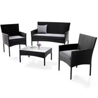 Kerti szett 4 fő részére székek és asztal fekete rattan