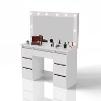 Kozmetikai asztal LED tükörrel és 7 fiókkal fehér