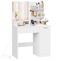 Kozmetikai asztal LED tükörrel USB  80x40x132,5 cm fehér