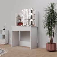 Modern fehér sminkasztal LED tükörrel és polcokkal Zoey