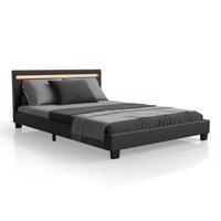 Modern kárpitozott ágy 140x200 LED és léces vázzal fekete