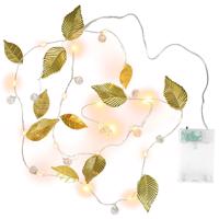 Nexos Világító gyöngy arany levelek 20 LED meleg fehér 2 db