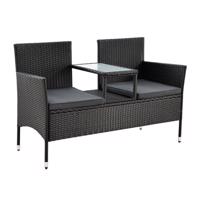Polyrattan kerti dupla pad beépített asztallal fekete