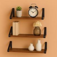 Rusztikus fali polc szett  3 db fém konzolokkal barna